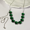 34ctw Round Cut Emerald Green Sapphire Adjustable Bolo Necklace
