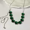 34ctw Round Cut Emerald Green Sapphire Adjustable Bolo Necklace