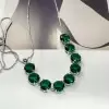 34ctw Round Cut Emerald Green Sapphire Adjustable Bolo Necklace
