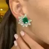 15ctw Asscher Cut Green Sapphire Cluster Stud Earring