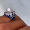 Pearl and Blue Sapphire Paved Bold Cocktail Ring