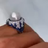 Pearl and Blue Sapphire Paved Bold Cocktail Ring