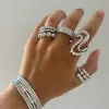 Round Cut White Sapphire Modern Wave Ring