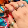 Flush Set Multicolor Sapphire Starry Band Rainbow Ring