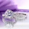 4ct Halo Round Cut White Sapphire Bridal Set