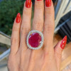 8.2ct Cushion Cut Ruby Paved Halo Cocktail Ring