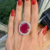 8.2ct Cushion Cut Ruby Paved Halo Cocktail Ring