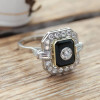 Round Cut White Sapphire Art-deco Enamel Cocktail Ring