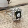 Round Cut White Sapphire Art-deco Enamel Cocktail Ring