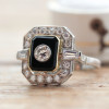 Round Cut White Sapphire Art-deco Enamel Cocktail Ring