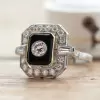 Round Cut White Sapphire Art-deco Enamel Cocktail Ring
