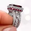 9ct Halo Emerald Cut Synthetic Ruby Engagement Ring