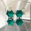 24ctw Hexagon-shaped Emerald Drop Earrings in Black Gold