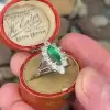 Marquise Cut White&Emerald Sapphire Engagement Ring
