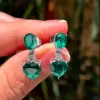 9.5ctw Heart and Pear Cut Emeralds Drop Earrings 