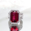 9ct Halo Emerald Cut Synthetic Ruby Engagement Ring