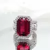 9ct Halo Emerald Cut Synthetic Ruby Engagement Ring