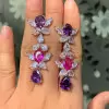 16ctw Amethyst and Fuchsia Sapphire Drop Earrings