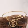 Yellow Gold Tone Bead Charm Bracelet in Stainless Steel
