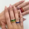 7ctw Emerald Cut Multicolor Sapphire Channel-Set Eternity Ring