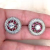 Ruby and White Sapphire Paved Art- deco Stud Earrings