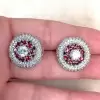 Ruby and White Sapphire Paved Art- deco Stud Earrings