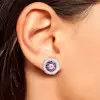 Ruby and White Sapphire Paved Art- deco Stud Earrings