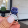 8ct Cushion Cut Tanzanite Blue Sapphire Paved Cocktail Ring