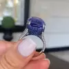 8ct Cushion Cut Tanzanite Blue Sapphire Paved Cocktail Ring