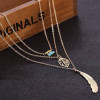 Feather & Leaf Detail Layered Chain Necklace
