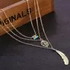 Feather & Leaf Detail Layered Chain Necklace