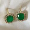 11.2ctw Halo Cushion Cut Emerald Drop Earrings