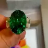 5.8ct Oval Cut Emerald Three-Stone Engagement Ring