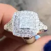 Handmade Princess Cut White Sapphire Halo Engagement Ring