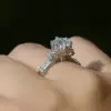 Handmade Round Cut Flower Design Sterling Silver Engagement Ring