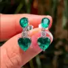 9.5ctw Heart and Pear Cut Emeralds Drop Earrings 
