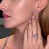 Purplish-pink Sapphire Ring with Square-cut Earrings Studs/2pcs