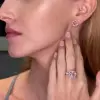 Purplish-pink Sapphire Ring with Square-cut Earrings Studs/2pcs