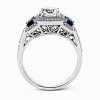 Handmade Three Stone Halo Round Cut Sterling Silver Ring Set
