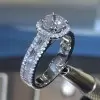 Handmade Halo Cushion Cut Sterling Silver Engagement Ring