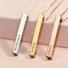 Platinum&Gold&Rose Gold Engraved 3D Bar Sterling Silver Necklace