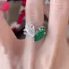 8ctw Pear Cut Emerald & White Sapphire Twin Stone Engagement Ring