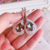 Pear Cut Halo Rainbow Topaz Drop Earrings