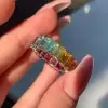 6CTW Baguette Cut Rainbow Sapphire Eternity Ring
