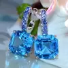 10CTW Asscher Cut Aquamarine Drop Earrings