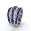 Round Cut Sapphire Wide Wedding Band in Sterling Silver