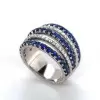 Round Cut Sapphire Wide Wedding Band in Sterling Silver