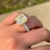 5.6ct Cushion Cut Yellow Sapphire Paved Engagement Ring