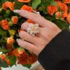 Three Tone Double Petals Cocktail Ring