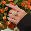 Three Tone Double Petals Cocktail Ring